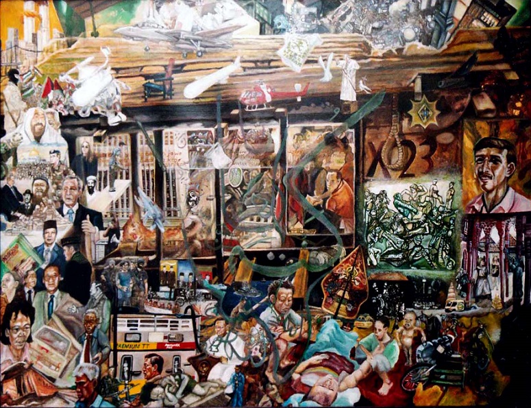 Lukisan Bahtera Kontroversi Ketidakadilan Menuju Kemerdekaan (part-1 2004 ), Karya Tb Arief Z, lukisan cat minyak di kanvas 120 X 100 cm/Sumber Istimewa