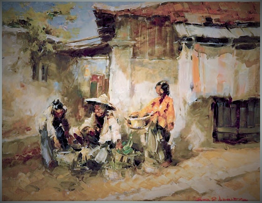Lukisan Gerard Pieter Adols, "Kampong Hoekse Soerabaia", Semarang, 1899 - The Netherlands, 1968 - Via Catalogue Masterpiece