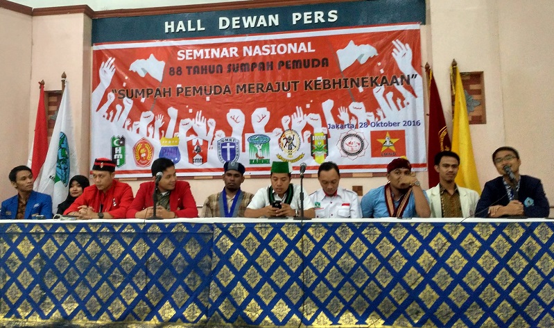 10 OKP Cipayung Plus dalam peringatan 88 Tahun Sumpah Pemuda di Hall Dewan Pers, Jakarta. Foto Romandho Nusantaranews