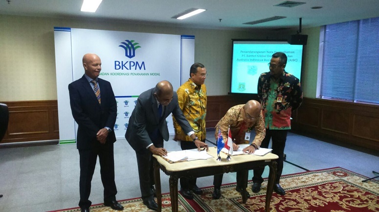 Penandatanganan nota kesepahaman antara Australia Indonesia Business Council (AIBC) dengan Banten Global Development (BGD) di Kantor BKPM, Jakarta, Senin, 10 Oktober 2016/Foto Andika / Nusantaranews