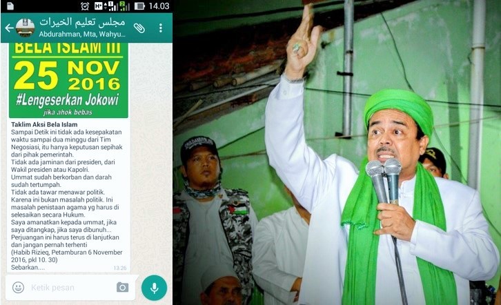Edaran Pesan Berantai Soal Aksi Bela Islam III atas nama Habib Rizieq/Foto Ilustrasi SelArt/Nusantaranews