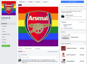 Logo Baru Arsenal Berbendera LGBT di akun facebook. Foto Nusantaranews