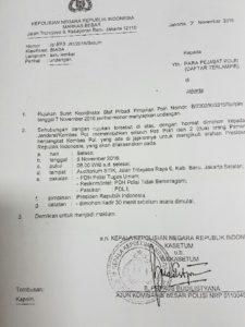 Rujukan Surat Koordinator Staf Pribadi Pimpinan Polri Kepada Para Pejabat Polri. Foto Dok. Nusantaranews
