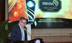 CEO International Travel Week Abu Dhabi, Andy Buchanan dalam sambutannya di acara Jumpa Pers Akhir Tahun 2016 Kementerian Pariwisata di Gedung Pesona Sapta, Jakarta Pusat, Rabu (21/12/2016)/Foto Andika/NUSANTARAnews