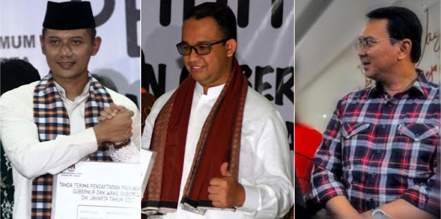 Ketiga calon gubernur DKI Jakarta, Agus, Anies, Ahok. Foto via triaspolitica