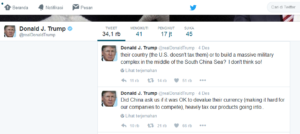 Kicauan Donald Trump di akun twitternya. Foto Nusantaranews