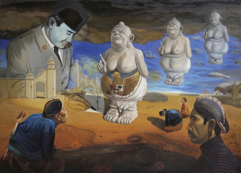 Lukisan "Melahirkan Pancasila" (2011) karya V.A. Sudiro/Foto: Dok. Majalah Griya Asri