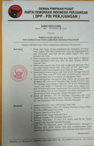 Surat Pemecatan Bupati Klaten, Sri Hartini (Dok. Sekjen PDIP, Hasto Kristiyanto)