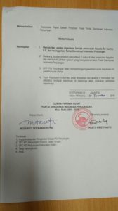 Surat Pemecatan Bupati Klaten, Sri Hartini (Dok. Sekjen PDIP, Hasto Kristiyanto)