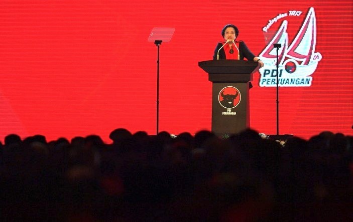 Ketua Umum PDI Perjuangan Megawati Soekarnoputri menyampaikan pidato politiknya pada acara Perayaan HUT PDIP ke-44/Foto: Republika