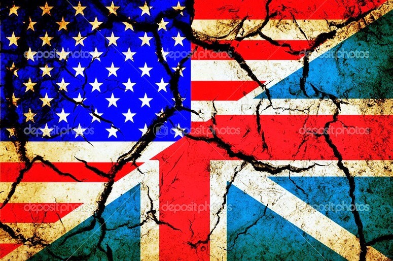 Usa and England flag together on grunge background — Stock Photo