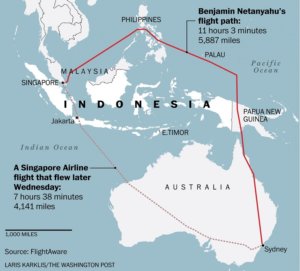 Rute Perjalanan Udara Dari Singapura Ke Australia oleh PM Israel/Foto via Washington Post