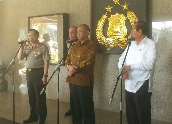 Penandatanganan MoU di Mabes Polri dilakukan oleh tiga pimpinan yakni KPK (Agus Rahardjo), Polri (Jenderal Tito Karnavian) dan Kejagung (HM Prasetyo). Foto Restu Fadilah / NUSANTARAnews