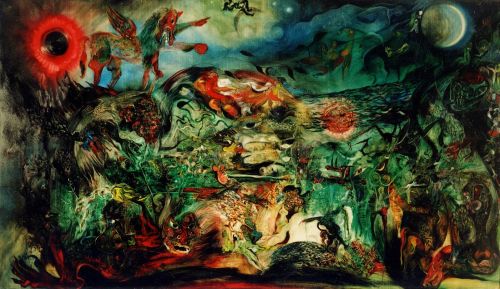 Nasirun - 1997 - Imaji Bintang Bima Sakti (145x250) Oil Paint on Canvas. Foto: Dokumentasi Edwin's Gallery/ archive.ivaa-online.org