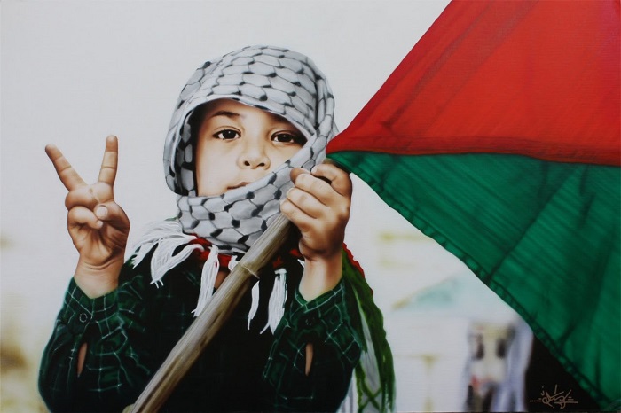 Bocah Palestina mengacungkan dua jari perdamaian pada dunia. Foto: Dok. Gazanews