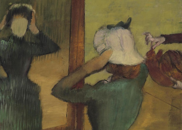 Obj. No. 2001.27 Hilaire Germain Edgar Degas (French, 1834–1917) At the Milliner, ca. 1882-85 24¼”H × 29”W 61.6 cm × 73.66 cm Signed lower right, Degas Image must be credited with the following collection and photo credit lines: Virginia Museum of Fine Arts, Richmond. Collection of Mr. and Mrs. Paul Mellon Photo: Travis Fullerton © Virginia Museum of Fine Arts