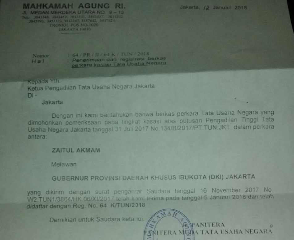 Berkas Perkara Kasasi Zaitul Akmal (Foto Nusantaranews)