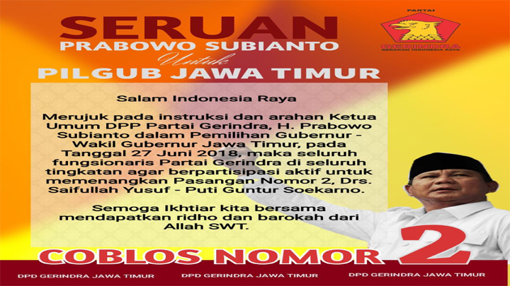 Instruksi Prabowo untuk Menangkan Gus Ipul-Puti Jelang Coblosan. (FOTO: NUSANTARANEWS.CO/Setya)