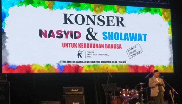 Kyai Ma'ruf Amin Saat Sambutan di Acara Konser Nasyid dan Sholawat di Istora Senayan, Sabtu (20/10/2018). (Foto Istimewa)