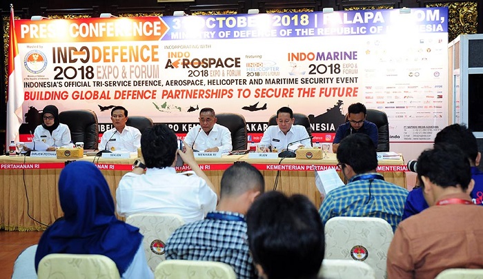 Menteri Pertahanan Ryamizard Ryacudu saat Press Conference untuk penyelenggaraan Pameran Industri Pertahanan 2018. (FOTO: Dok. Kemhan)