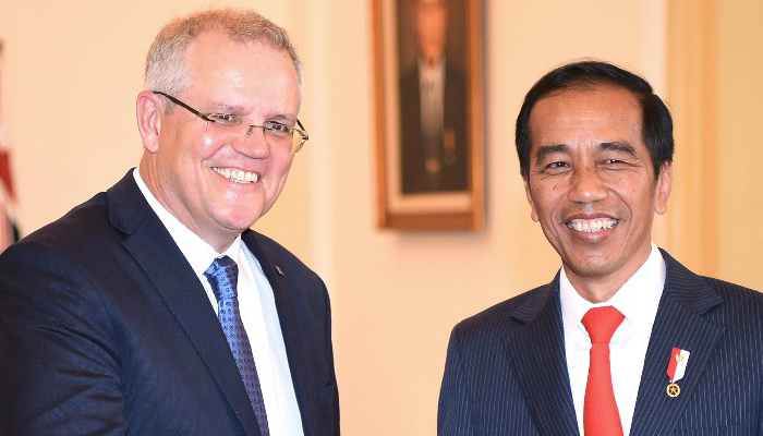 PM Australia Scott Morrison bersama Presiden Jokowi (Foto AFP/Sonny Tumbelaka)