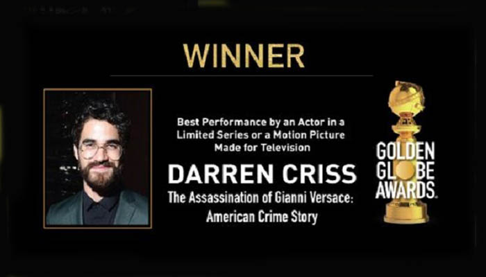Darren Criss Raih Best Actor Limited Series Pertama Kali di Golden Globe 2019. (Foto: @goldenglobes)