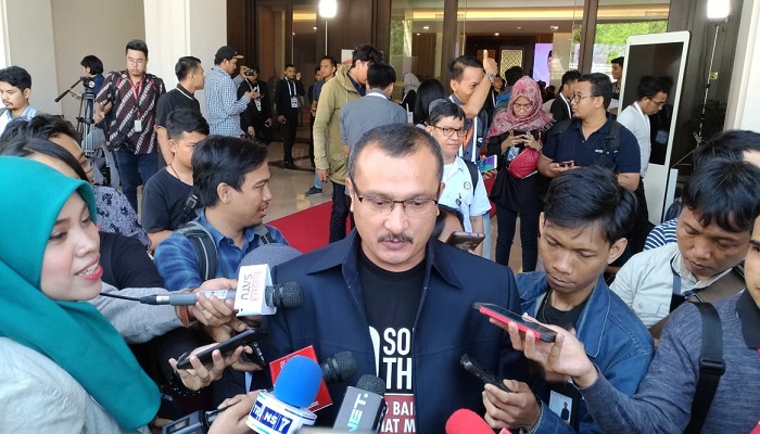 Kadiv Advokasi dan Bantuan Hukum DPP Partai Demokrat, Ferdinand Hutahaean di Hotel Sultan, Jakarta Pusat, Minggu (17/2/2019). (Foto: Romandhon/NUSANTARANEWS.CO)