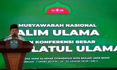 Musyawarah Nasional Alim Ulama (Munas Alim Ulama) dan Konferensi Besar Nahdlatul Ulama (Konbes NU) 2019 resmi ditutup oleh Wakil Presiden Jusuf Kalla (JK) di Pondok Pesantren Miftahul Huda Al-Azhar, Kota Banjar, Jawa Barat, Jumat (1/3/2019). (Foto: Selendan S/NUSNATARANEWS.CO)