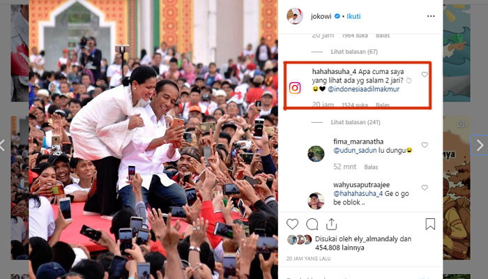 Warganet Salfo (Salah Fokus) Saat Melihat Unggahan Foto Selfie Jokowi. (Foto Dok. Instagramm Jokowi)