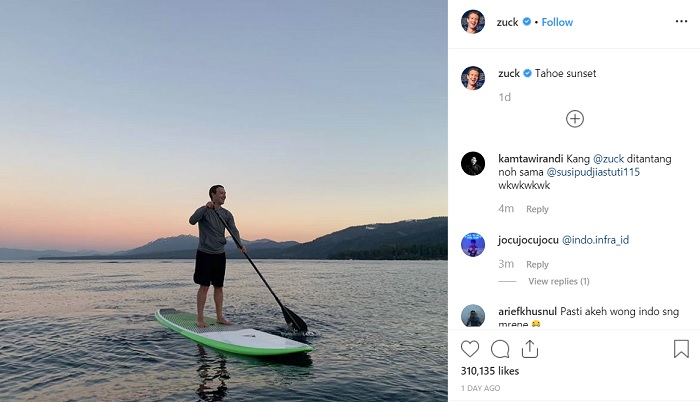 Postingan Instagram Mark Suckerberg yang dikomentari Menteri Susi Pudjiastuti. (FOTO: Crop)
