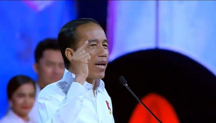 Presiden Jokowi saat Pidato Kemenangan Bertajuk Visi Indonesia di Sentul. (Foto Istimewa)