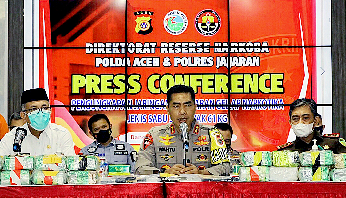 Polda Aceh berhasil ungkap peredaran sabu 61 kg jaringan internasional.