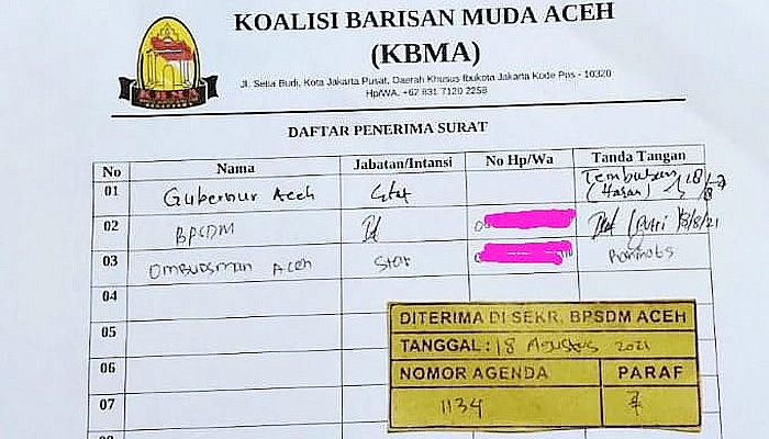 Surati Kepala BPSDM Aceh, KBMA: Kami Minta Data Penerima Beasiswa Dibuka