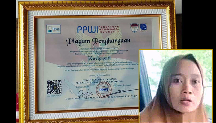 Berani laporkan kades korupsi, PPWI beri penghargaan kepada Nurhayati