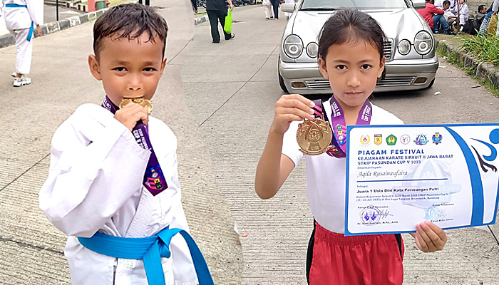 Banyu dan Aqila Raih Medali Emas Dalam Kumite Usia Dini Kejuaraan Karate Sirkuit II Jawa Barat 2023