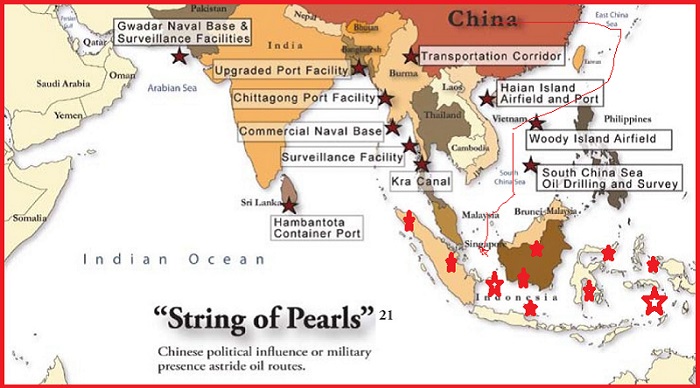 Program Maritime String Of Pearl menuju Indonesia? (Ilustrasi). Foto: Indian Current Affairs