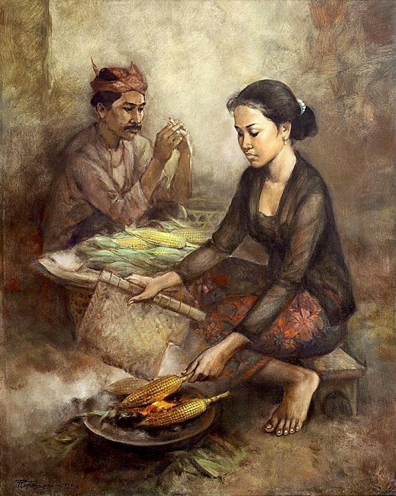 Lukisan "Penjual jagung bakar," 100cm X 80cm, Oil on canvas, 1990/Karya Pelukis Rustamadji/Sumber blog.senirupa