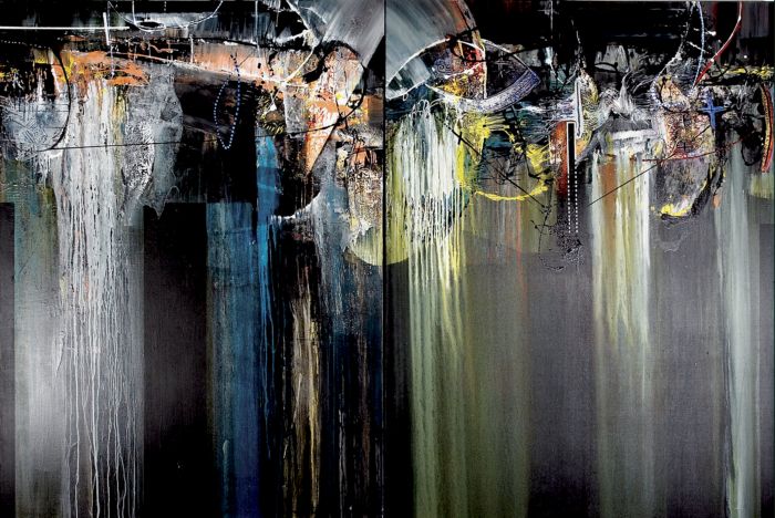 Pintu Sakral (2007), 200 x 300 cm (2 panel), acrylic on canvas, karya I Nyoman Erawan (Bali)