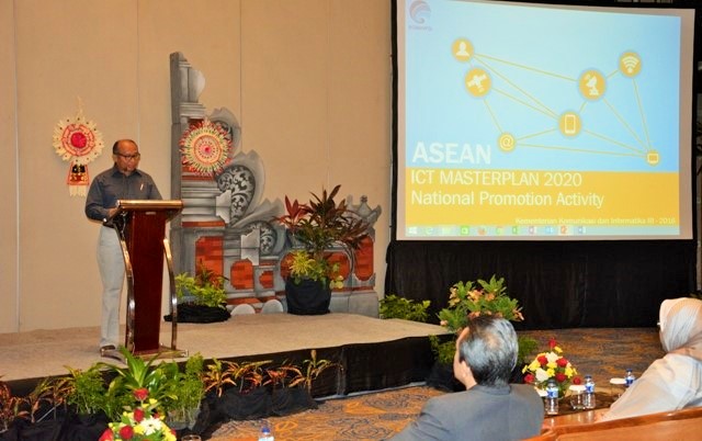 Sambutan Kepala Pusat Kelembagaan Internasional Ikhsan Baidirus pada Pembukaan ASEAN ICT Masterplan 2020/Foto: Dok. Kominfo