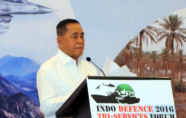 Menhan Ryamizard Ryacudu saat membuka Seminar Internasional Industri Pertahanan di “Indo Defence 2016 Expo & Forum, Kamis (3/11)/Foto: Dok. Humas Kemhan