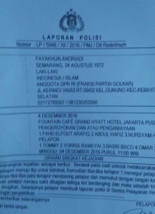 Laporan Polisi atas Nama Fayakhun Andriadi. Foto IST