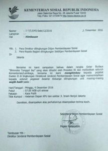 Surat imbauan dari Kementerian Sosial (Kemensos) untuk para pegawainya supaya ikut Aksi 412 besok. Foto Dok. Pribadi