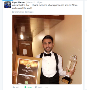 Riyad Mahrez Unggah Piala Africa Ballon d'Or. Foto Nusantaranews