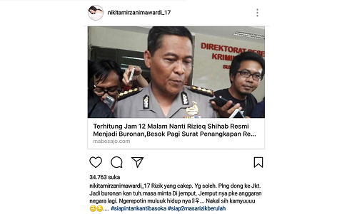 Nikita Mirzani minta HRS pulang ke Jakarta. Foto Screenshot/ Andika