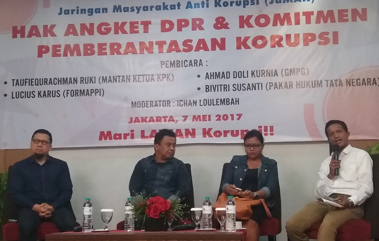 diskusi politik bertajuk 'Hak Angket DPR dan Komitme Pemberantasan Korupsi'/foto Restu Fadilah/nusantaranews