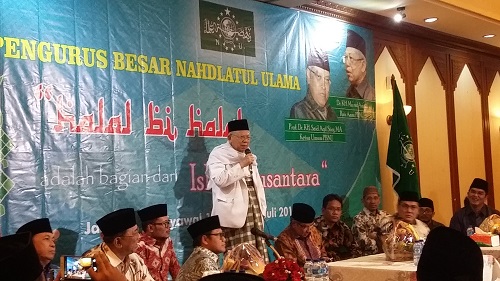 Rais Aam PBNU Kiyai Ma'ruf Amin saat acara halal bi halal di kantor PBNU, Jum'at (7/7/2017) malam. Foto Ucok Al Ayubbi/ NUSANTARANEWS