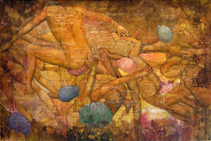 Priyaris Munandar (Aris) "Mencari Mercusuar", Acrylic on canvas, 145 x 220 cm, 2010. Foto: Dok Jago Tarung Yogyakarta (blog).