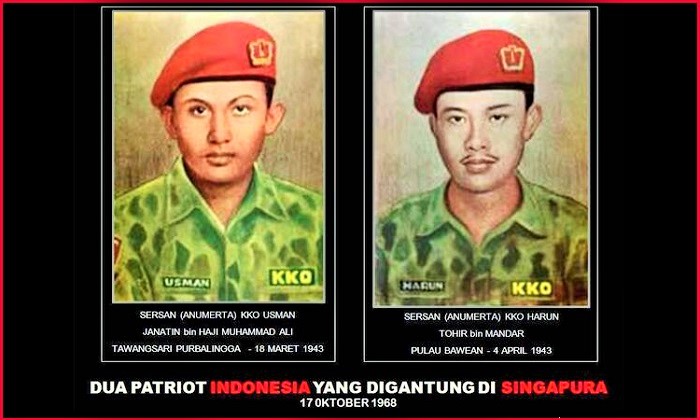 Sersan Dua Usman Janatin dan Kopral Harun Said merupakan anggota KKO (Korps Komando Operasi; kini disebut Marinir) yang tewas di tiang gantung Singapura. Foto Ilustrasi: bonnie setiawan (@bonniesetiawan)