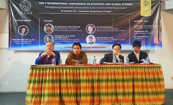 The First (1-st) International Conference on Strategic and Global Studies (ICSGS) atau Konferensi Internasional Perdana Tentang Studi-Studi Stratejik dan Global di Pusat Studi Jepang (PSJ), UI Depok, Kamis, 30 November 2017. Foto: Dok. Humas ICSGS UI/ NusantaraNews