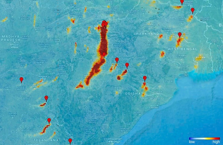 Gambar dirilis Sentinel-5P pada tanggal 1 Desember 2017 gambarkan pencemaran udara dari pembangkit listrik di India. Foto: TIME